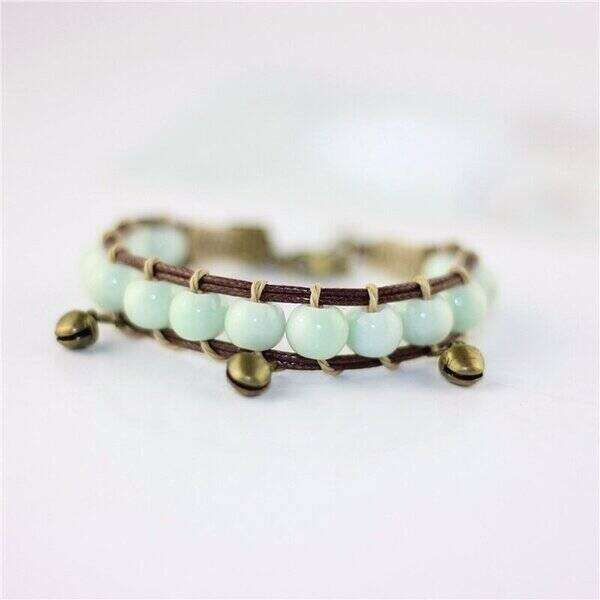 【送料無料】 ハンド セラミック 陶器 ブレスレット バングル おしゃれ 大人 ボヘミア エレガント 小さい アクセサリー グリーン 緑 ビーズ レディース