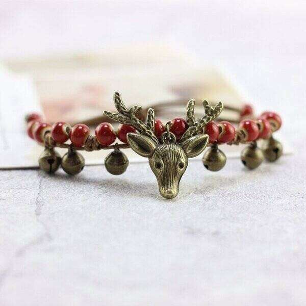 【送料無料】 ハンド ユニーク レディース 女性 鹿 ブレスレット おしゃれ 大人 かわいい セラミック 陶器 ビーズ オリジナル 赤 バングル