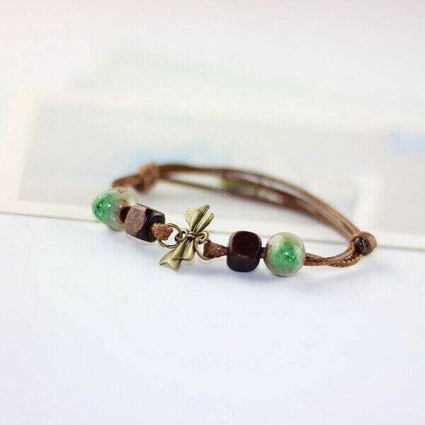 【送料無料】 デザイン ボヘミア セラミック 陶器 ビーズ リボン おしゃれ 大人 ペンダント ブレスレット レディース バングル