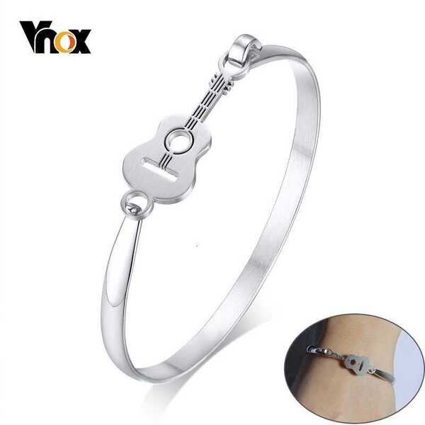 【送料無料】 バングル ブレスレット ギター ステンレス レディース おしゃれ 大人 エレガント チャーム 音楽 ミュージック カフ ギフト