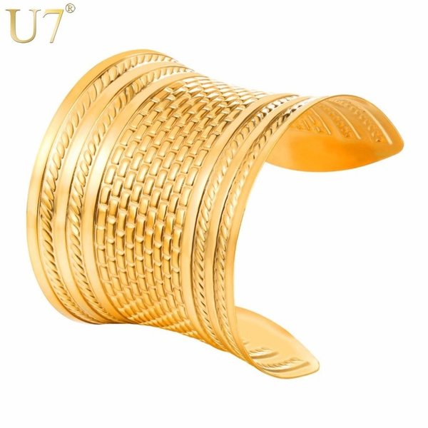 【送料無料】 ブレスレット ステンレス パンク ビンテージ スクエア パターン カフ バングル 調整可能 ゴールド プレゼント ジュエリー 煉瓦 腕輪 フリーサ...