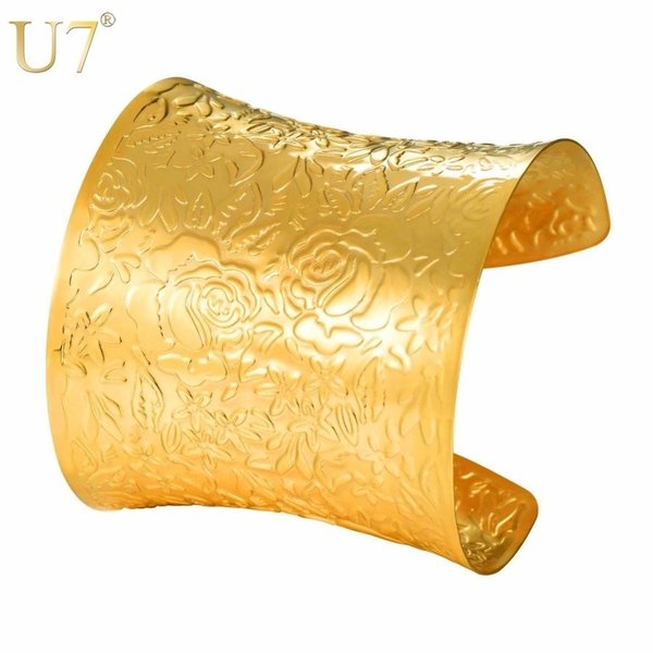 【送料無料】 ブレスレット ステンレス ビンテージ ゴールド 浮き彫り ローズ 花 ワイド カフ バングル 調整可能 プレゼント ジュエリー フラワー 腕輪 フ...