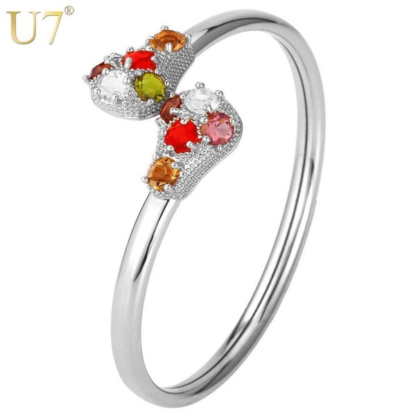 【送料無料】 カラフル クリスタル ブレスレット シルバー ラインストーン カフ バングル ジュエリー シンプル 大人 トレンド おしゃれ かわいい かっこいい...