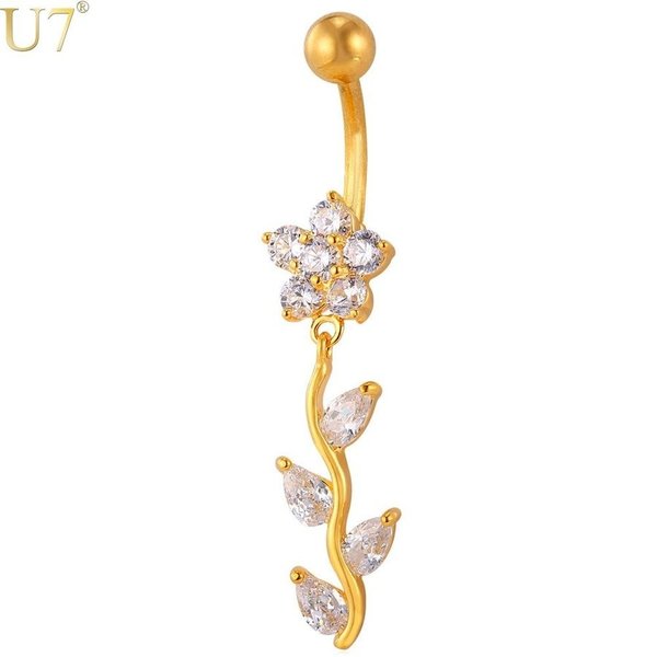 【送料無料】 クリスタル フラワー ボディピアス ボタン パーティー ネーブル 花 へそピアス ロング シンプル 大人 トレンド おしゃれ かわいい かっこいい 指輪 リング ゴールド レディース 女性