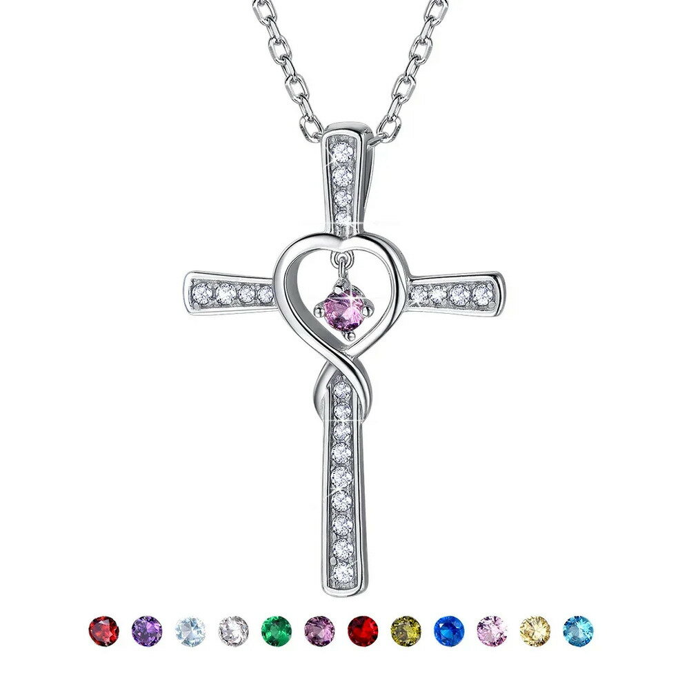 Garnet - 【送料無料】 ネックレス シルバー ストーン クロス リング レディース 925 スターリング 無限 インフィニティ クリア CZ フレキシブル バースストーン 誕生石 誕生日 デイリー ジュエリー ギフト 彼女