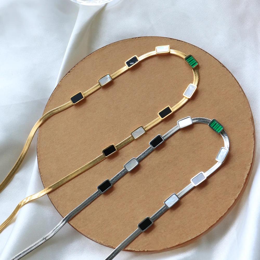 【送料無料】 チョーカー ネックレス マルチカラー ジルコニア スクエア チェーン シェル レディース メンズ 贅沢 ファッション ハイ 品質 四角 マラカイト...