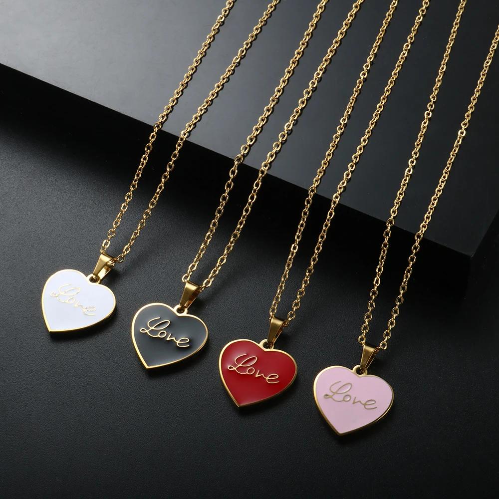 【送料無料】 チョーカー ペンダント ネックレス ステンレス チェーン ハート レディース 新しい ラブ カップル ガール ベスト エナメル スチール ファッシ...