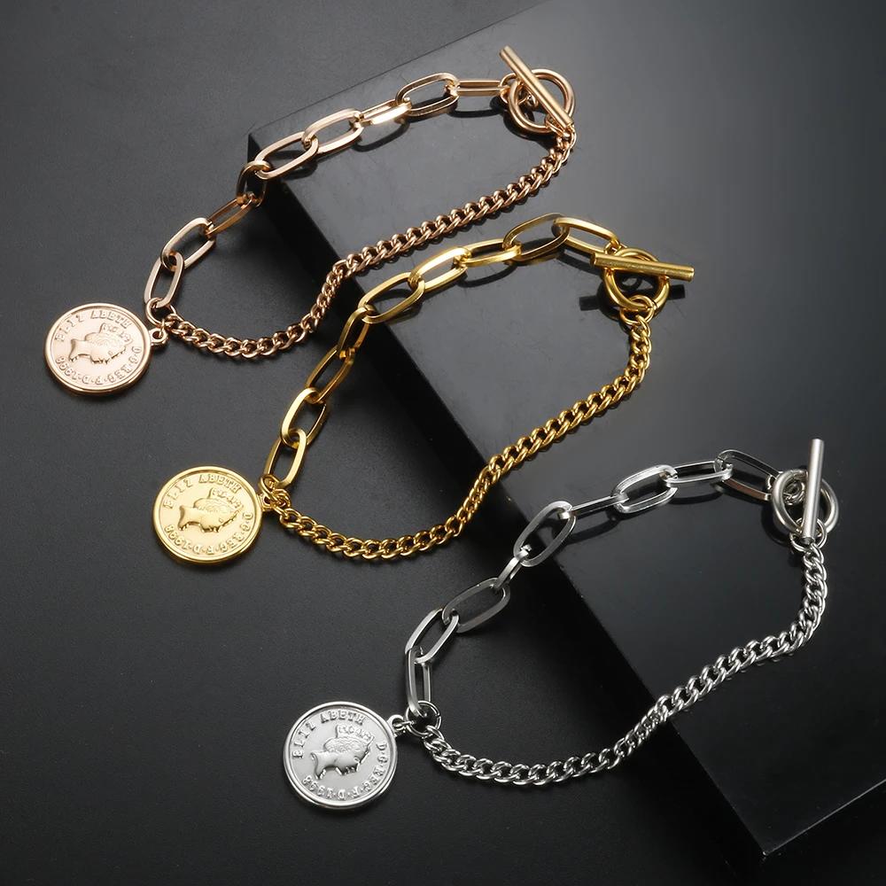 【クーポン利用で4470円】 ペンダント ブレスレット ステンレス ビンテージ クイーン ボート コイン レ..