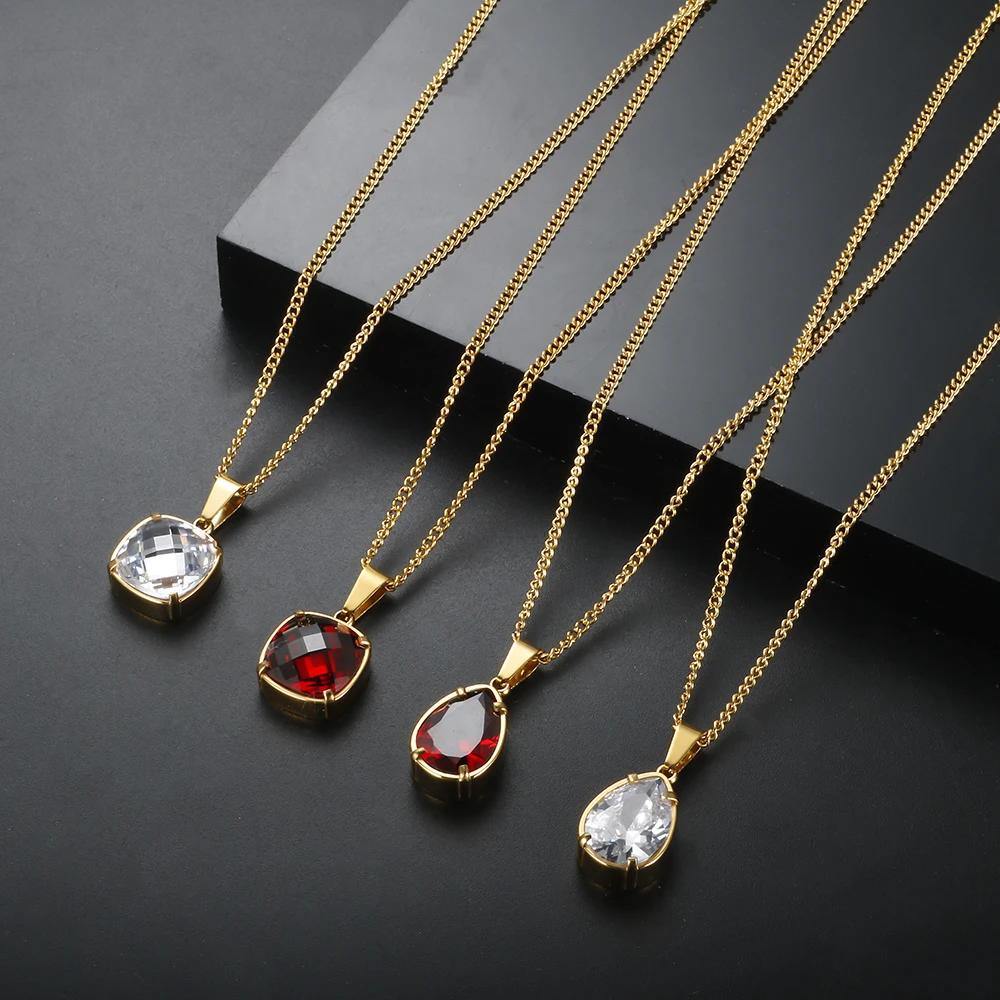 【送料無料】 チョーカー ペンダント ネックレス ジルコニア ステンレス ゴールド チェーン ドロップ レディース 水 スチール プレート ジルコン チャーム ...