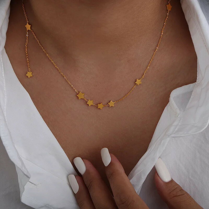 【送料無料】 チョーカー ペンダント ネックレス ステンレス 星 スター チェーン レディース 細い 五芒星 スチール タッセル 鎖骨 ジュエリー