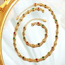 【送料無料】 ブレスレット ネックレス ジルコニア フィッシュ チェーン 魚 レディース ファッション カラフル ジルコン ニッチ 目 アイズ スティッチ ジュエリー セット アクセサリー