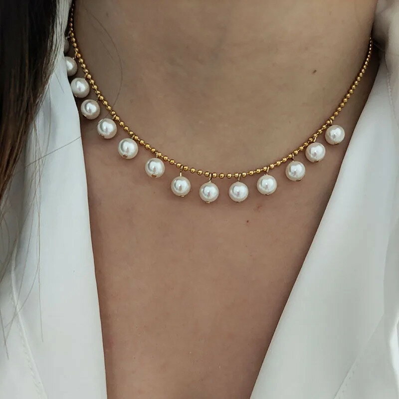 【送料無料】 ネックレス ステンレス ドロップ パール レディース チャーム スチール ミニマリスト デイリー ジュエリー エレガント 新しい