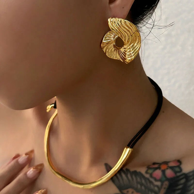  ピアス ステンレス レディース テクスチャ ファン ステートメント スチール 分厚い ジュエリー 新しい