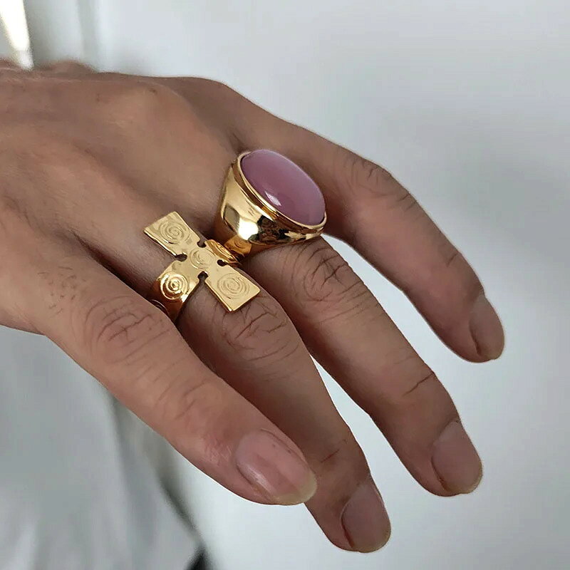  指輪 リング ステンレス クロス レディース 渦巻き パターン スチール ステートメント カクテル 分厚い 冬 ウィンター ジュエリー 防水 非 ターニッシュ