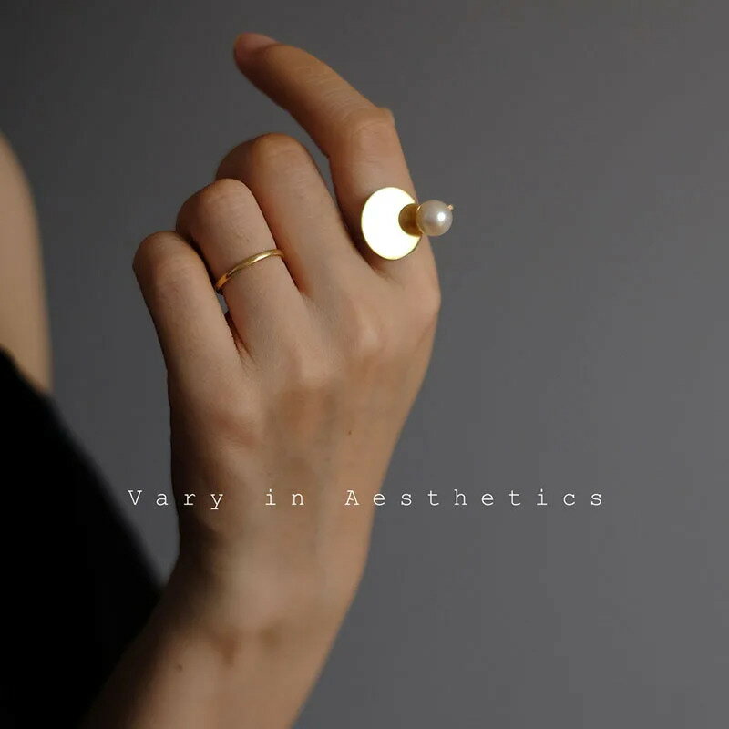 【送料無料】 指輪 リング ステンレス パール レディース ディスク オープン スチール ステートメント 幾何学 エレガント ジュエリー ターニッシュ フリー 防水