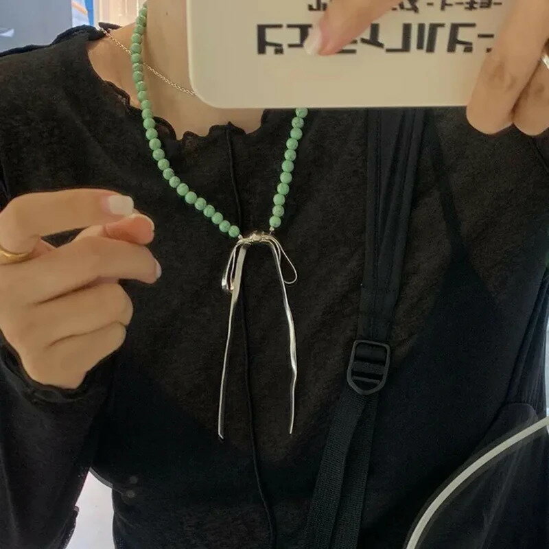 本商品は海外からの発送となり到着までに2週間程度を頂戴します。予めご了承くださいませ。商品名ピンク 緑 グリーン ターコイズ ビーズ ボウノット リボン ネックレス レディース ナチュラル ストーン Y2K かわいい ティーン ガール 韓国...