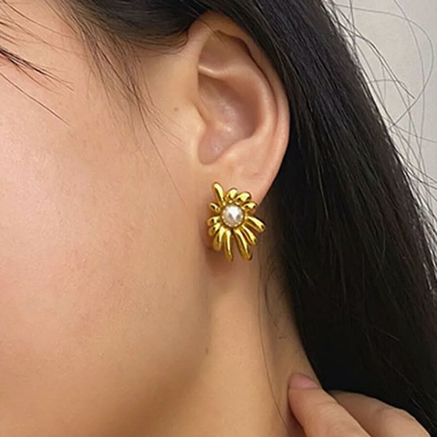  】 ピアス 花 フラワー ステンレス パール レディース 大 スタッド スチール ステートメント 夏 サマー デイリー エレガント ジュエリー 新しい