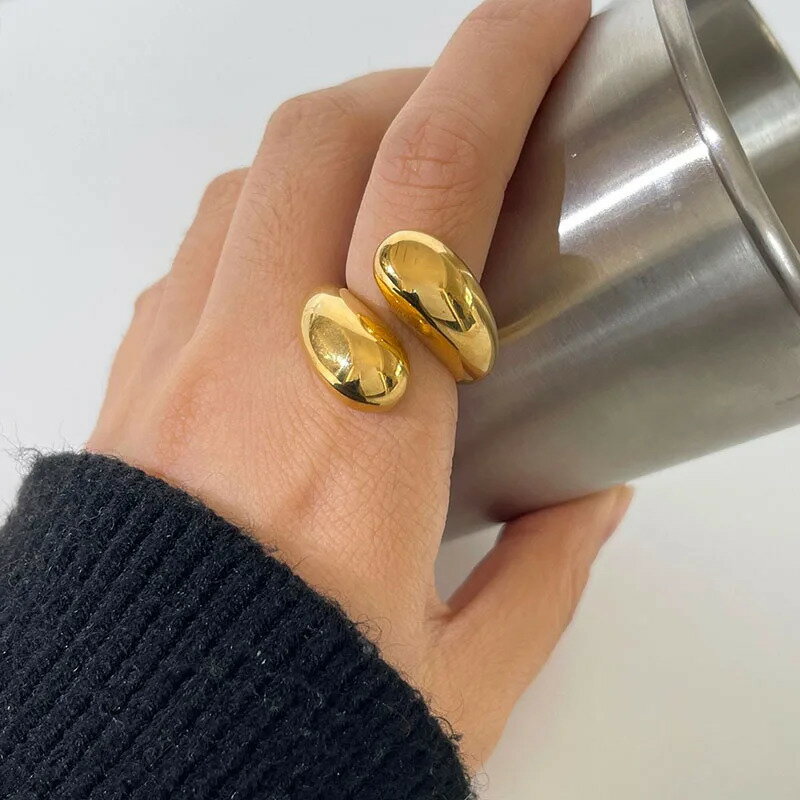  指輪 リング ステンレス シンプル ドロップ レディース ダブル 水滴 ウォータードロップ スチール 分厚い ミニマリスト ステートメント ジュエリー ターニッシュ フリー 防水