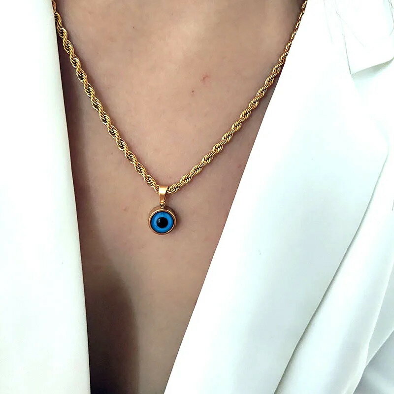 Cubic Zirconia - 【クーポン利用で5450円】 ネックレス ステンレス 青 ブルー レディース 悪 エビル 目 アイズ スチール ミニマリスト ジュエリー 保護 プロテクション エスニック 防水