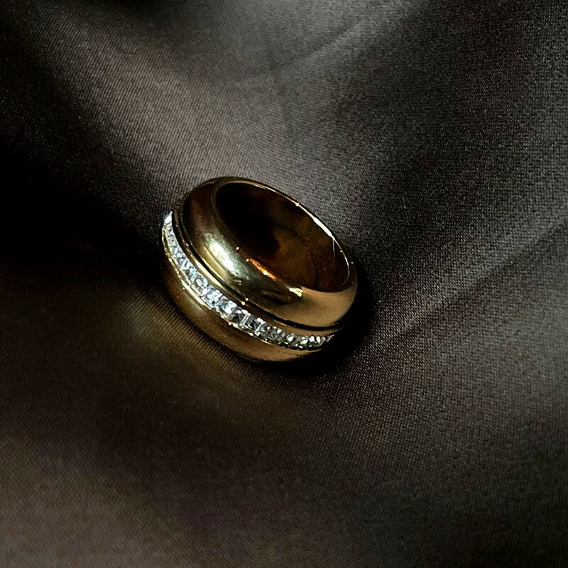 【送料無料】 指輪 リング ステンレス ストーン シンプル レディース CZ パヴェ 幅 バンド スチール 分厚い 防水 エレガント ジュエリー