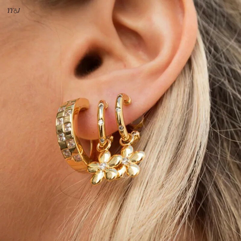 【クーポン利用で6860円】 ピアス ステンレス ゴールド ストーン ボート フープ レディース CZ パヴェ ..