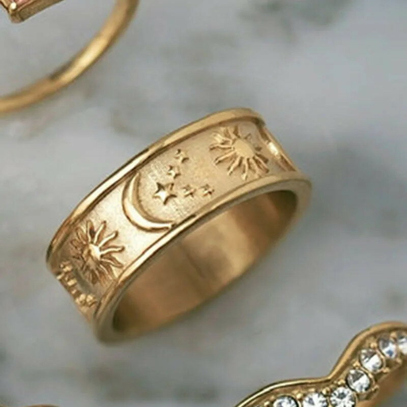 【送料無料】 指輪 リング ステンレス ビンテージ 月 星 レディース 太陽 ムーン スター バンド スチール 防水 ミニマリスト 天上 ジュエリー サイズ