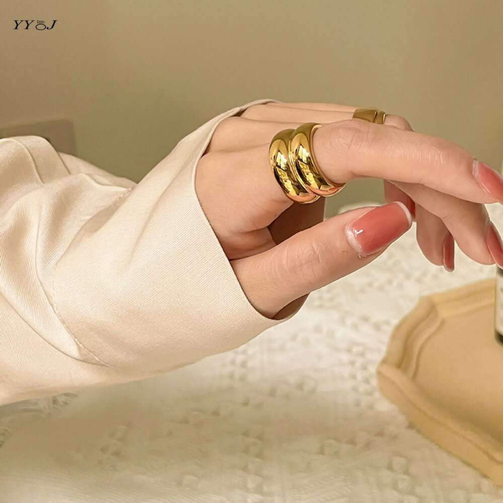 【クーポン利用で5920円】 指輪 リング ステンレス シンプル レディース ドーム ダブル レイヤー 幅 スチール バンド スタック可能 ミニマリスト アイテム(4)