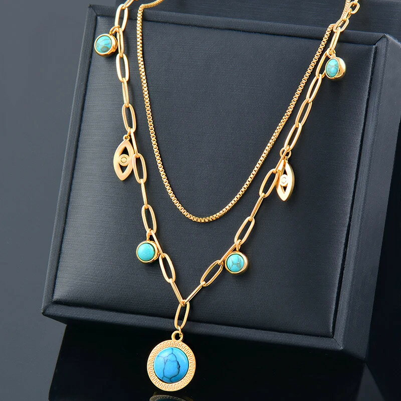 【送料無料】 チョーカー ペンダント ネックレス ステンレス 青 ブルー チェーン ストーン レディース スチール 悪 エビル 目 アイズ ナチュラル アクセサリー ジュエリー