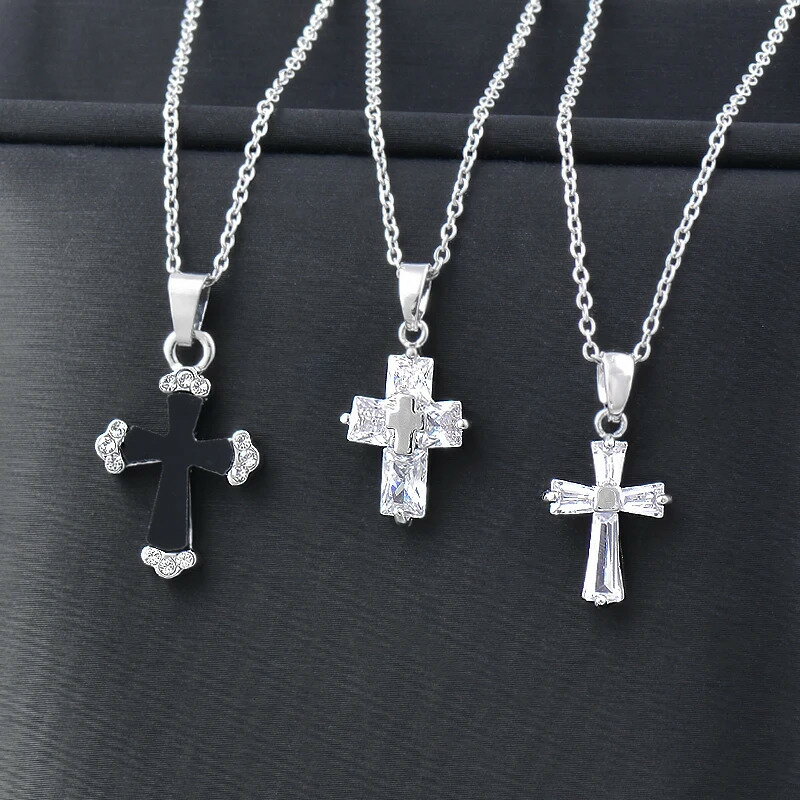 【送料無料】 チョーカー ネックレス クリスタル ステンレス シルバー チェーン クロス レディース クラシック カラー スチール ジュエリー アクセサリー