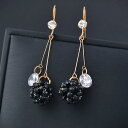 【クーポン利用で3640円】 ピアス 黒 ブラック クリスタル ドロップ ポール ロング レディース チャーム ボール 結婚式 ウェディング パーティ ファッション ジュエリー アクセサリー