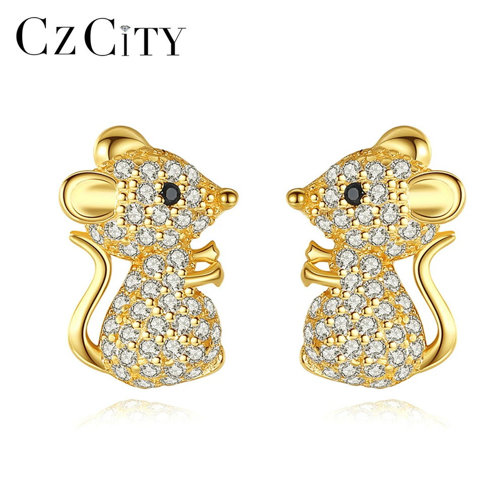 【送料無料】 ピアス 動物 アニマル ゴールド シルバー ネズミ リング レディース かわいい スモール ねずみ マウス CZ ファイン ジュエリー 925 スターリング スタッド カラー キッズ ギフト(4)