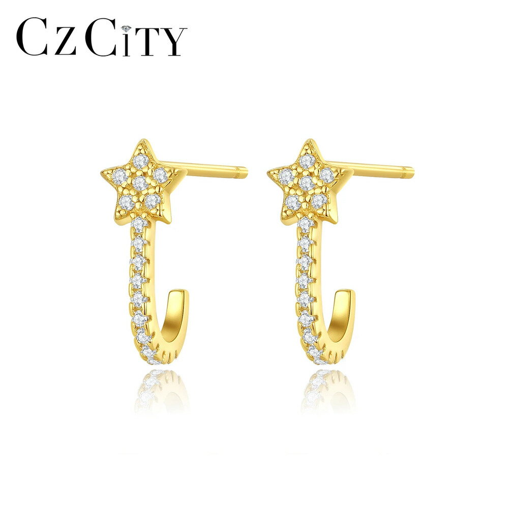  ピアス シルバー ドロップ リング 星 レディース 純正 925 スターリング ステートメント 結婚式 ウェディング ジュエリー クリア スモール CZ スター チャーム ファイン クリスマス ギフト