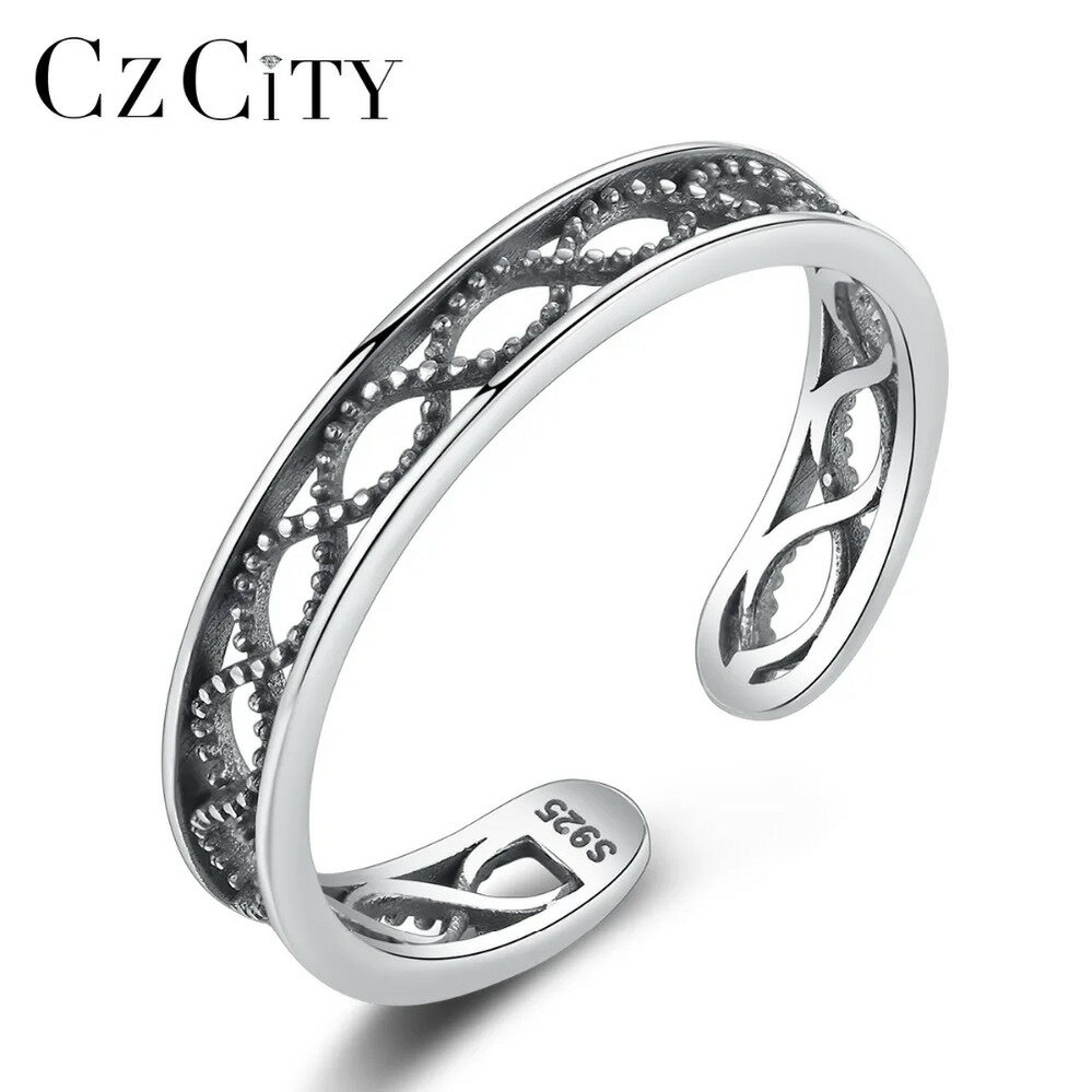 【クーポン利用で8310円】 指輪 リング ビンテージ シルバー レディース ピュア 925 スターリング 幾何学 調整可能 透かし デザイン オープン ファイン ジュエリー