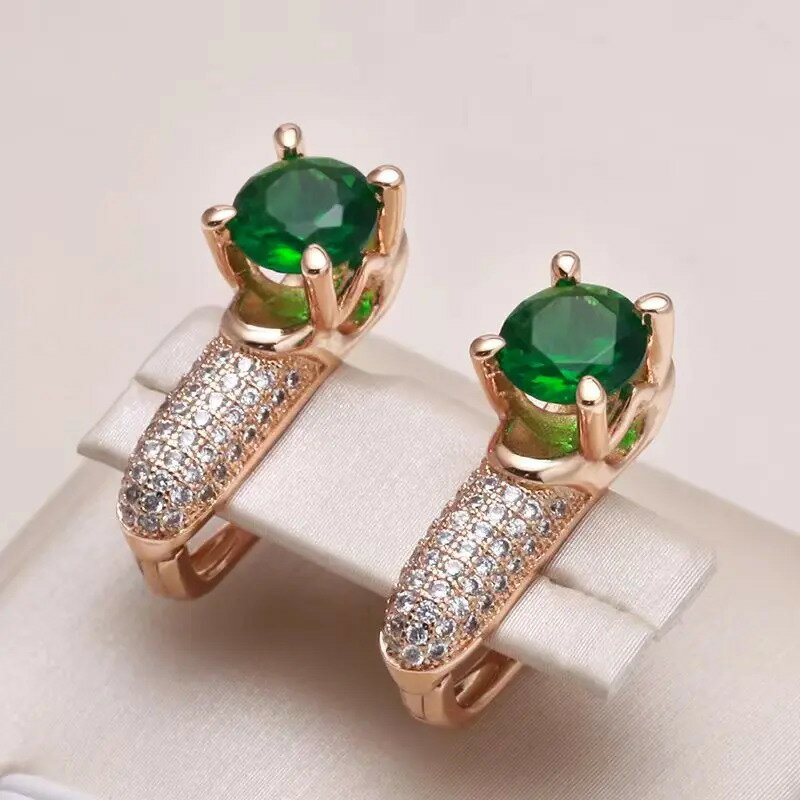 Rubellite - 【クーポン利用で4230円】 ピアス ジルコニア エメラルド ゴールド ラウンド ドロップ レディース カット ジルコン 贅沢 ナチュラル 585 ローズ ファッション ジュエリー