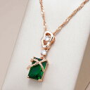 【クーポン利用で4230円】 ペンダント ネックレス 緑 グリーン ジルコニア ゴールド スクエア レディース 贅沢 四角 ナチュラル ジルコン 585 ローズ カラー デイリー 簡単 マッチング ファイン ジュエリー(4)