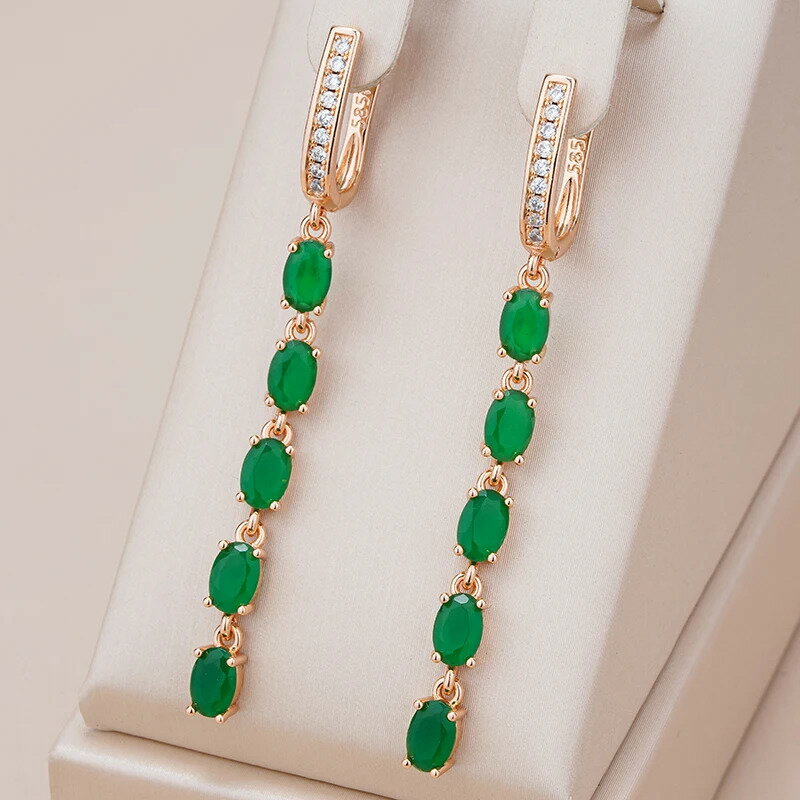 Tourmaline - 【クーポン利用で4590円】 ピアス 緑 グリーン ジルコニア ビンテージ ゴールド ドロップ ロング レディース トレンド タッセル 585 ローズ ナチュラル ジルコン 結婚式 ウェディング ジュエリー