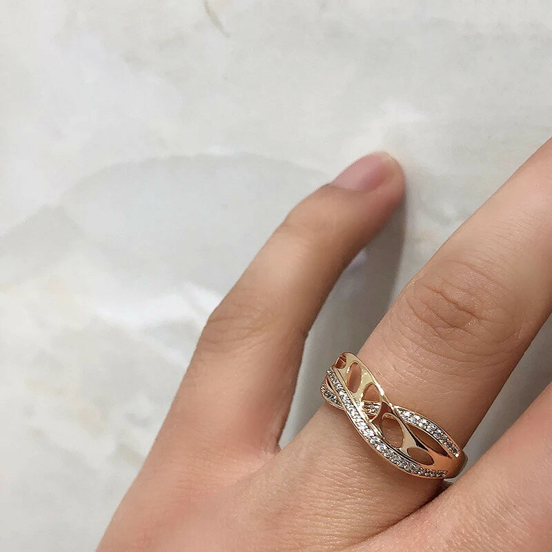 FineJewelrysの【送料無料】 指輪 リング ジルコニア クリスタル ゴールド レディース 585 ローズ 幾何学 ウェーブ ナチュラル ジルコン 指 フィンガー ファッション 結婚式 ウェディング ジュエリー ギフト｜アングル3