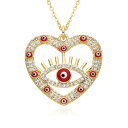 【送料無料】 チョーカー ペンダント ネックレス ゴールド チェーン トルコ ハート レディース カラー 透かし チャーム カラフル 象眼細工 CZ 悪 エビル...