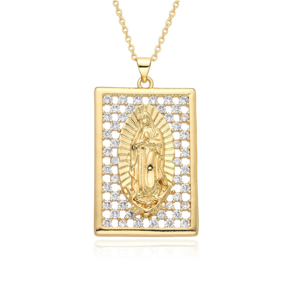 【送料無料】 チョーカー ペンダント ネックレス ジルコニア ゴールド スクエア ピック レディース カラー 長方形 四角 グアダルーペ イエス ユダ セント ...