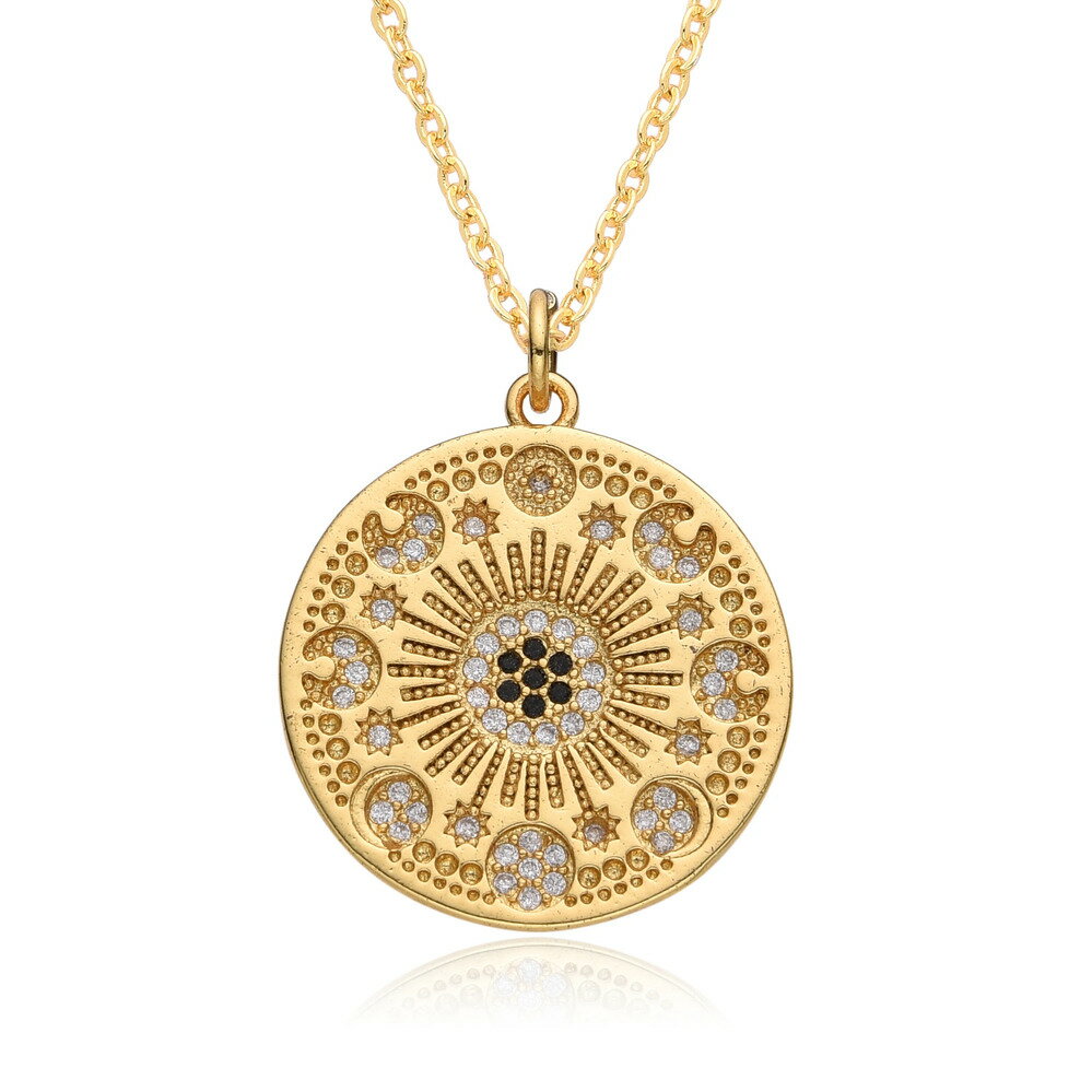 【送料無料】 チョーカー ペンダント ネックレス ゴールド ラウンド トルコ キング コイン レディース カラー チャーム カラフル 象眼細工 CZ 悪 エビル...