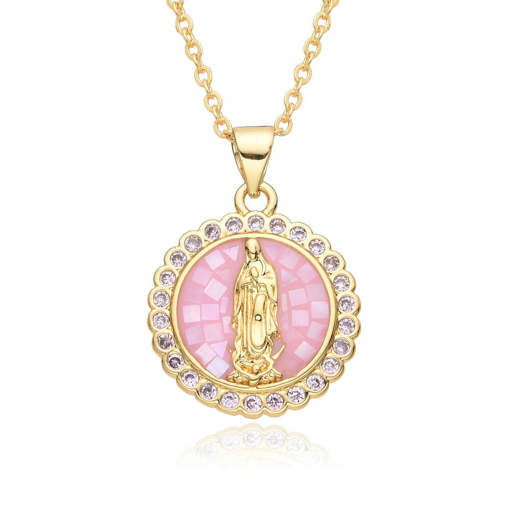 【送料無料】 チョーカー ペンダント ネックレス ゴールド チェーン ラウンド シェル レディース カラー CZ グアダルーペ チャーム カラフル 貝殻 バージ...