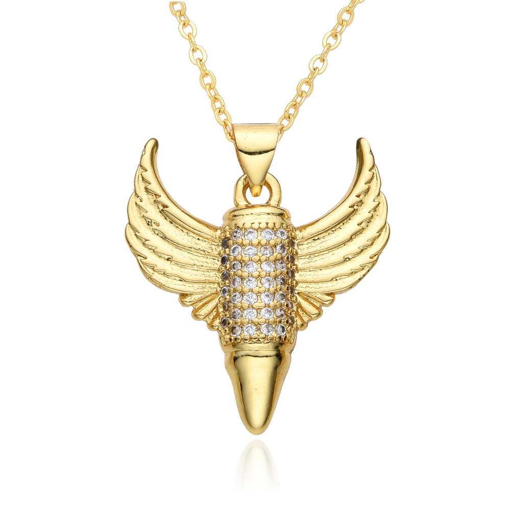 【送料無料】 チョーカー ペンダント ネックレス ゴールド チェーン 羽根 翼 レディース カラー シールド 銃弾 ブレット ウィング チャーム 象眼細工 CZ 巻き貝 DIY ジュエリー アクセサリー