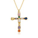 【送料無料】 チョーカー ペンダント ネックレス ジルコニア ゴールド チェーン クロス キング レディース メンズ ヒップホップ カラー カラフル 象眼細工 ...