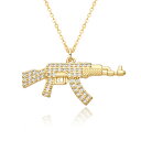 【送料無料】 チョーカー ペンダント ネックレス ジルコニア ゴールド クラウン キング ガン レディース メンズ ヒップホップ カラー 銃 チャーム フル 象...