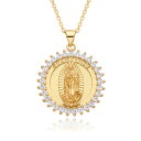 【送料無料】 チョーカー ペンダント ネックレス ゴールド チェーン ラウンド シェル レディース ヒップホップ カラー グアダルーペ チャーム 象眼細工 CZ...