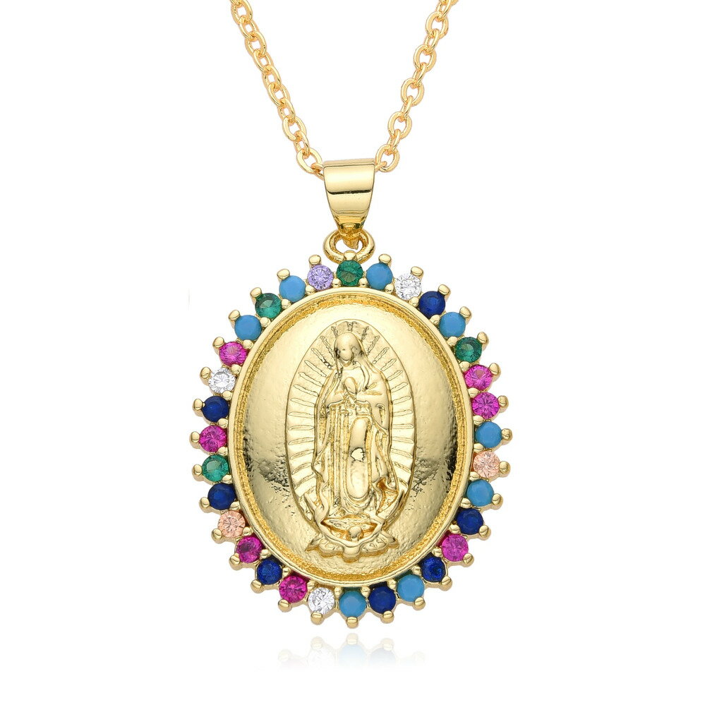 【送料無料】 チョーカー ペンダント ネックレス ゴールド キング レディース メンズ パンク カラー ジオメトリ バージン メアリー チャーム 象眼細工 CZ...