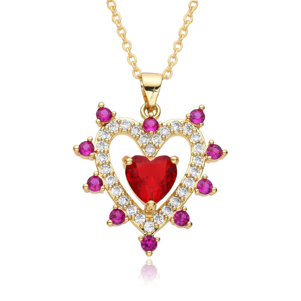 【送料無料】 チョーカー ペンダント ネックレス ゴールド チェーン ハート キング レディース Y2K カラー 透かし チャーム カラフル 象眼細工 CZ ジ...