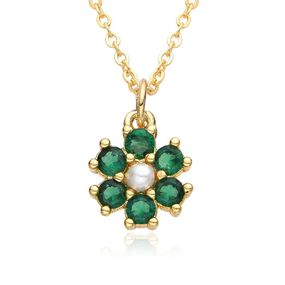 【送料無料】 チョーカー ペンダント ネックレス 緑 グリーン 花 フラワー ジルコニア 青 ブルー ゴールド チェーン プラント パール 植物 レディース Y...