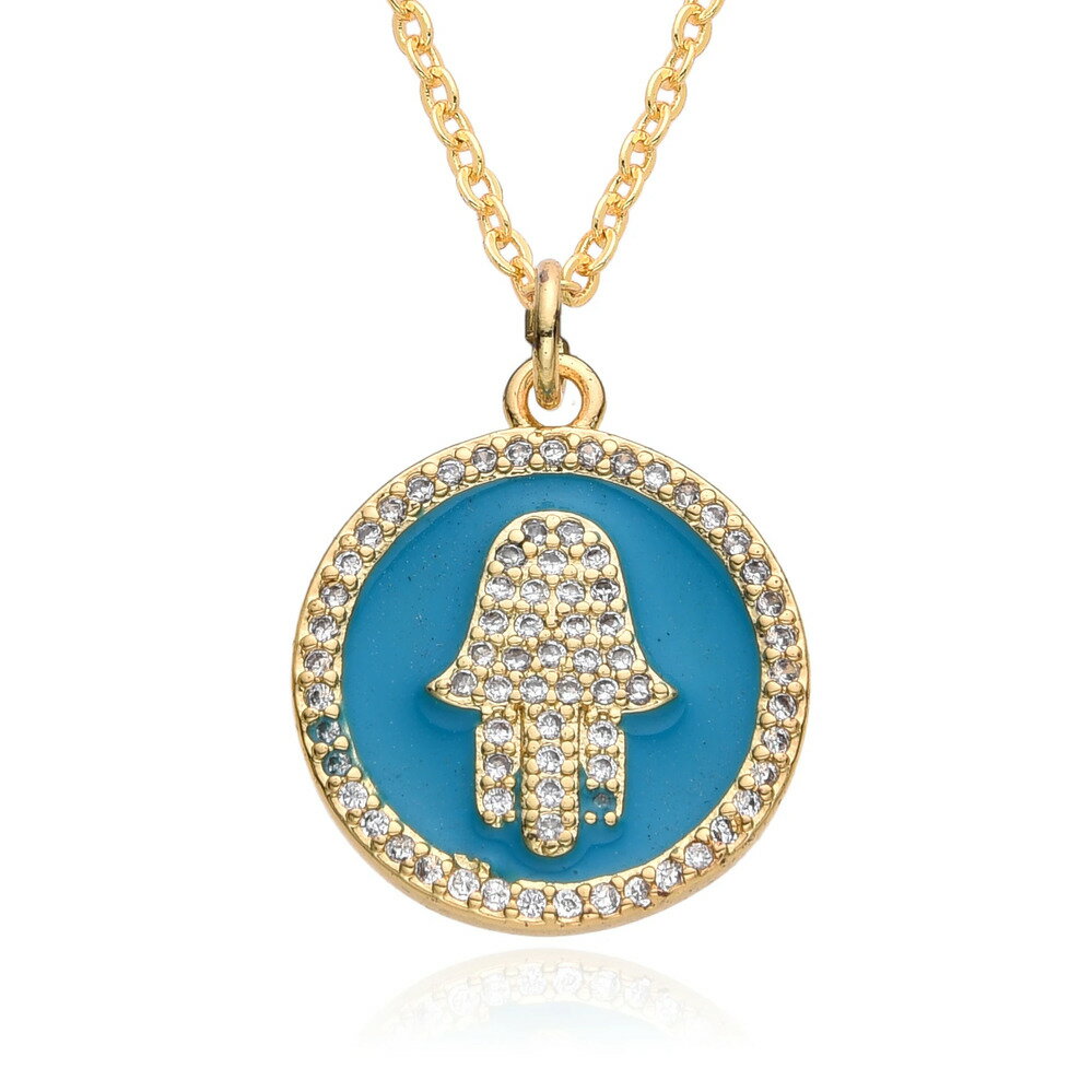 【送料無料】 チョーカー ペンダント ネックレス ジルコニア ゴールド ラウンド キング コイン レディース Y2K カラー ファティマ ハンド チャーム カラ...