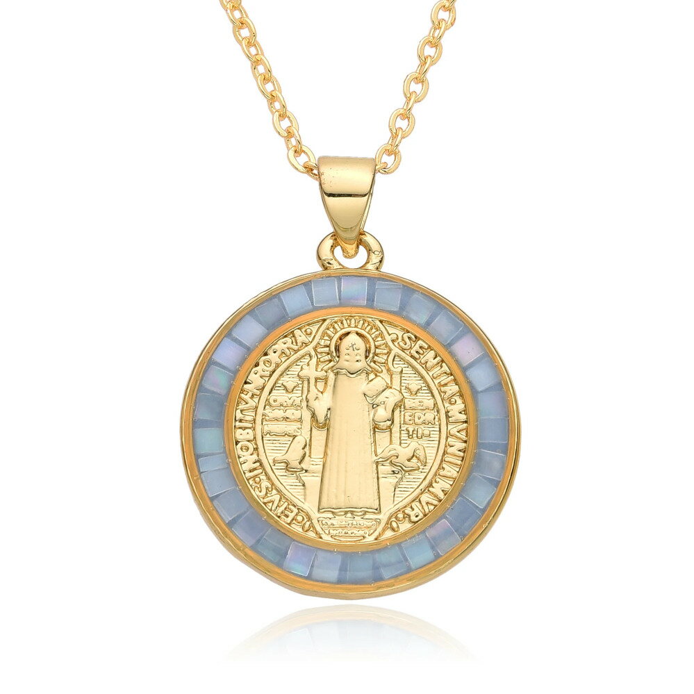 【送料無料】 チョーカー ペンダント ネックレス ゴールド チェーン ラウンド シェル レディース カラー 聖人 ベネディクト チャーム カラフル 貝殻 祝福 ...